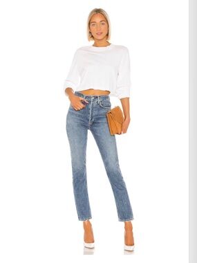 Agolde Size 26 Riley High Rise Straight Crop Jeans in Frequency